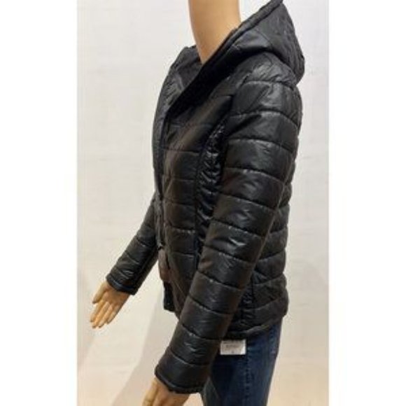Womens Hooded Puffer Jacket -black - Picture 4 of 6